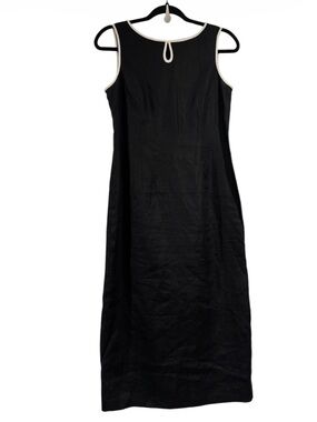 Talbots Black Maxi Sheath Dress with Cream Trim Irish linen petite 4 vintage